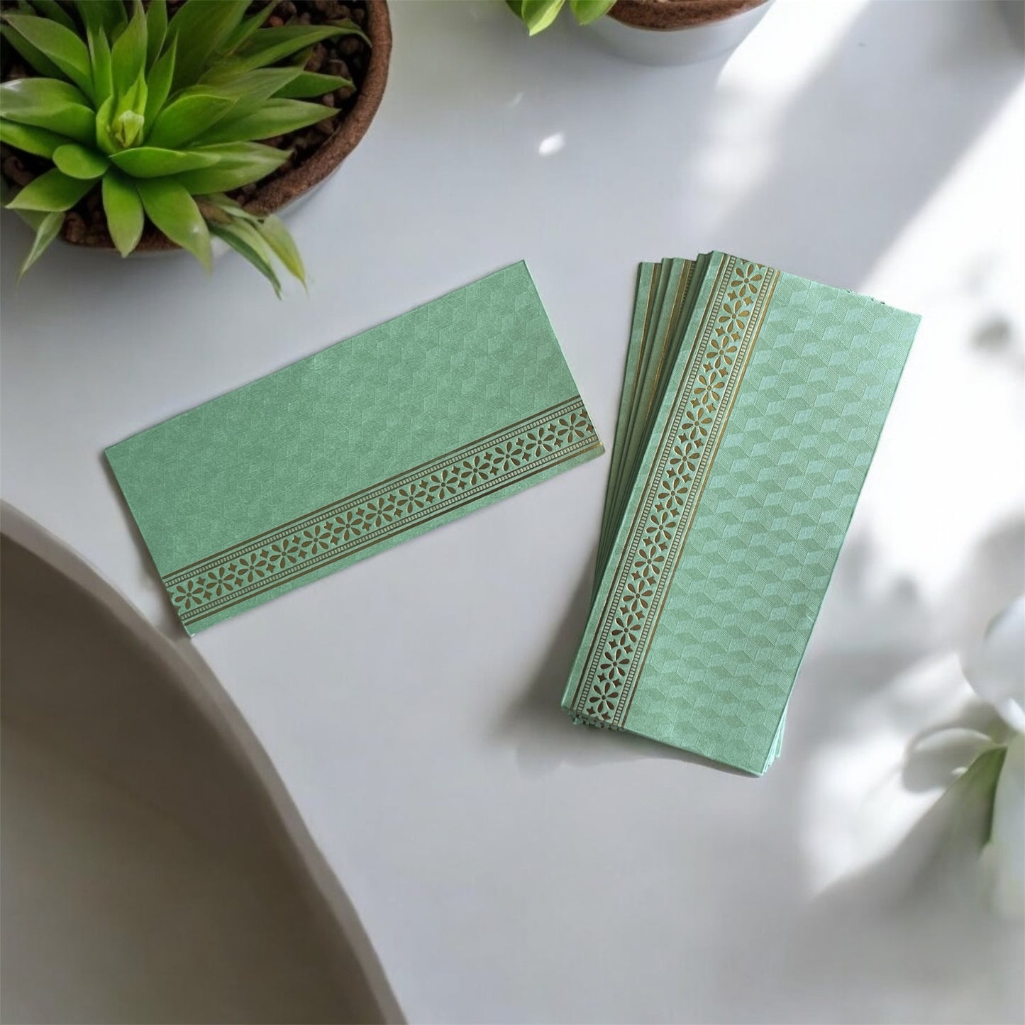 Shagun Envelope Patterned - Pack of 10 (Green)